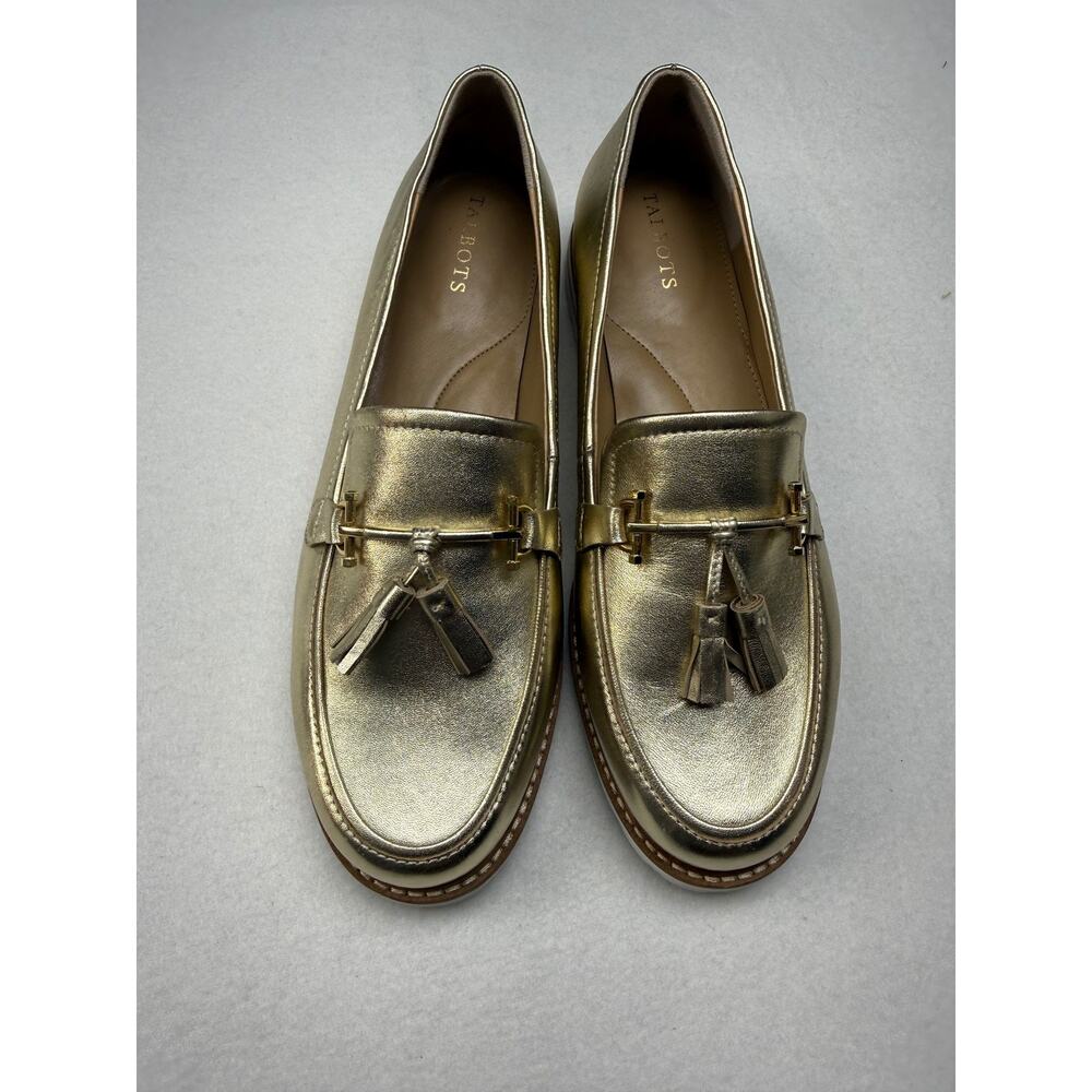 Talbots Loafers Womens 9.5M Gold Metallic Tassel Leather Upper Platform Sole